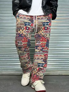 Men's Ethnic Aztec Print Wide Leg Pants, Vintage Tribal Tapestry Drawstring Trousers, Streetwear#SummerVibes