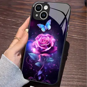 Mobile Phone Case for iPhone 16 Pro Max, Galaxy Rose Butterfly Glow Sparkle iPhone Casewith iPhone 16–11 Pro Max/Plus , Rugged PC+TPU+Glass Cellphone Cover with Drop Protection, Works with iPhone 16/15/14/13/12/11 Pro Max/Plus