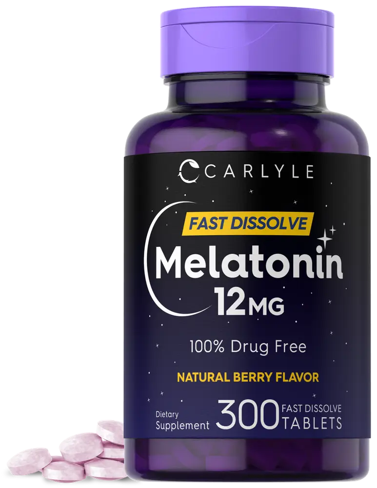 Carlyle Melatonin 12 mg Fast Dissolve 300 tablets | Drug Free | Natural Berry Flavor | Vegetarian, Non-GMO, Gluten Free