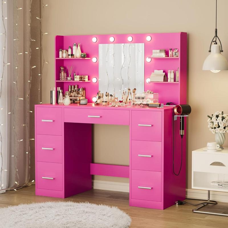 FURMAX Makeup Vanity with Mirror and Drawers Vanity Desk Set with 3 Modes Adjustable Brightness Lights and USB Power Outlet