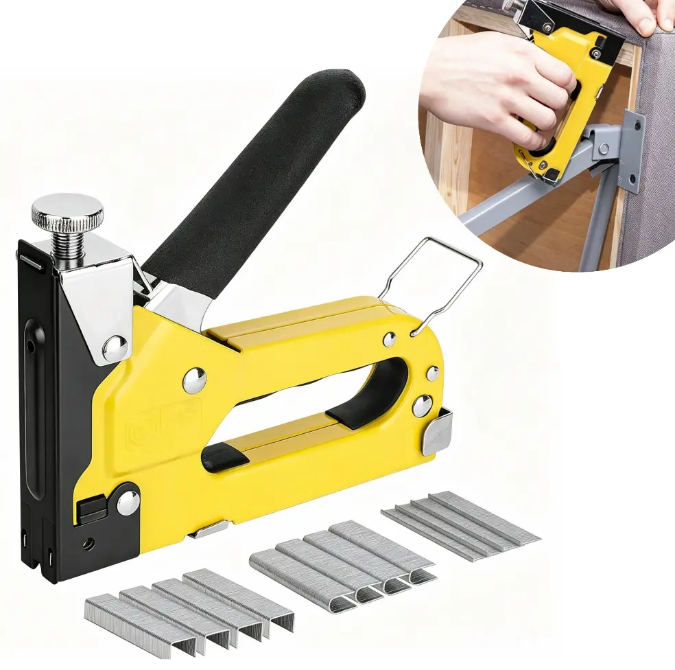 3-in-1 Heavy Duty Upholstery Staple Gun, Manual Brad Nailer with 600 Staples, Adjustable Power Hand Stapler for Furniture, Woodworking, Carpentry, Upholstery, Repairs & DIY Projects