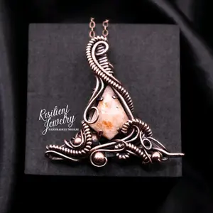 Witches Hat Sunstone Copper Wire Wrapped Necklace - Witchy Halloween Orange Crystal Pendant