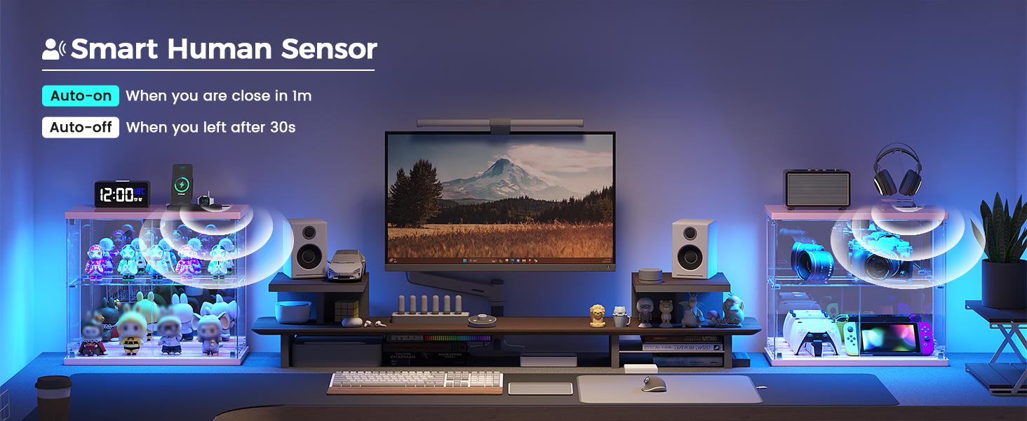 Miu vanity Display Cabinet with Glass Doors,Storage Cabinet with 3 color light,2-Tier Curio Cabinet case for Collectibles,Toys，Books，for Playroom，Bedroom，Study Room,Black,Pink