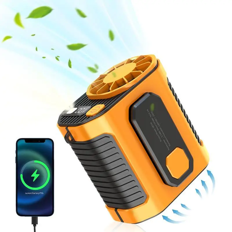 3 in 1 Outdoor Fan, Portable Waist Clip Fan, USB Rechargeable Waist Cooling Fan with Flashlight & Power Bank, Portable Fan for Outdoor Work, Running,