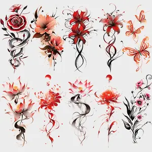 10 Sheets Colorful Rose Lotus Butterfly Temporary Tattoo Stickers, Waterproof Realistic Half Arm Tattoos for Men & Women, Body Art Set