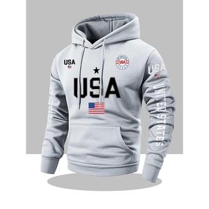 USA flag print hoodie men's fleece sweatshirt, United States letter print unisex casual knit fabric pullover for students and couples fashion hoodie for autumn and winter, 2026 spring pullover hooded sports hoodie
