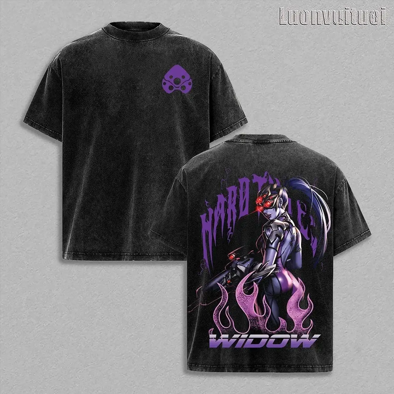 Widow Maker Overwatch, Blizzard Game Oversized Washed Tee Acid Washed Lightweight TSHIRT, Soft Cotton Streetwear Clothes, Unisex Manga Apparel Gift for him her Clothes Cotton LA8