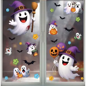 Halloween Pumpkin Window Stickers, Set of 2, Decorative Glass Decals for Mall Display Windows, Castle Wall Decoration, Party Supplies