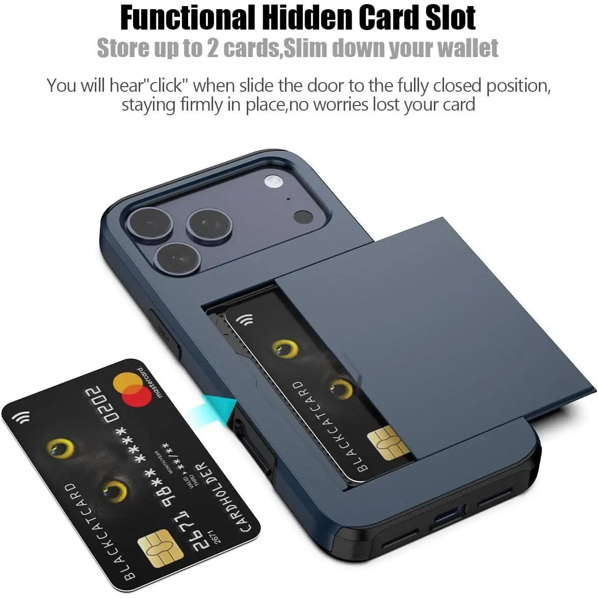 Classic Dual-Layer Heavy-Duty Shockproof Protective Wallet Case with Hidden Card Holder for iPhone 17 Pro Max (6.9 in, Blue) - Men’s Smartphone Accessory, Strong Protection Device for Cellphones