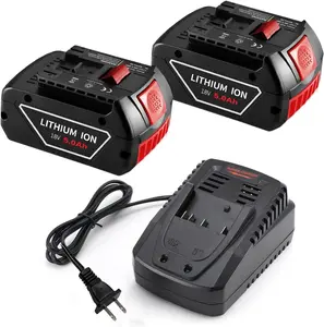 2Pack 5.0Ah BAT609 Li-ion Replacement for Bosch 18V Battery Charger Kit Replace for Bosch 18V Lithium Series BAT618 BAT622 BAT619 BAT610G Cordless Power Tools