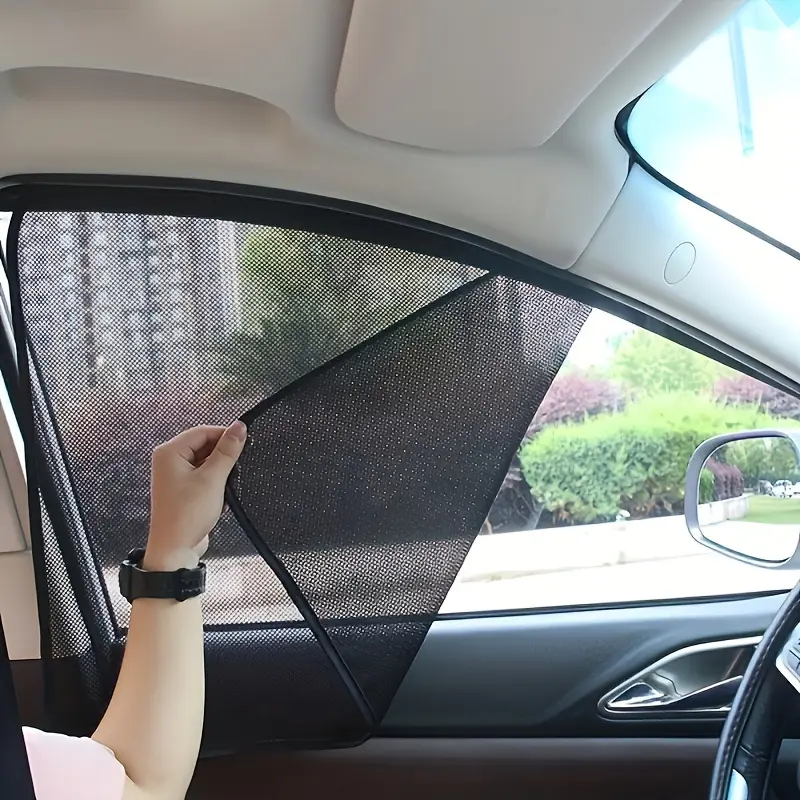4-Piece Car Window Sunshade Set, Magnetic Enhanced, Polyester Insulating Fabric, Partial Lining, Vehicle Protection, Side Window Sun Shade, Magnetic Sunshades, Shade For Car Window