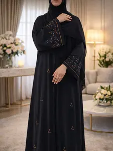 Hand embellished black abaya; elegant dubai abaya