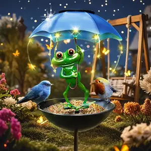 Solar frog statue light, IPX4 waterproof plug-in ground light, outdoor bird feeder, garden decoration with LED string lights, hummingbird feeder pathway light, suitable for walkways, lawns, patios, Halloween decorations, Christmas gifts