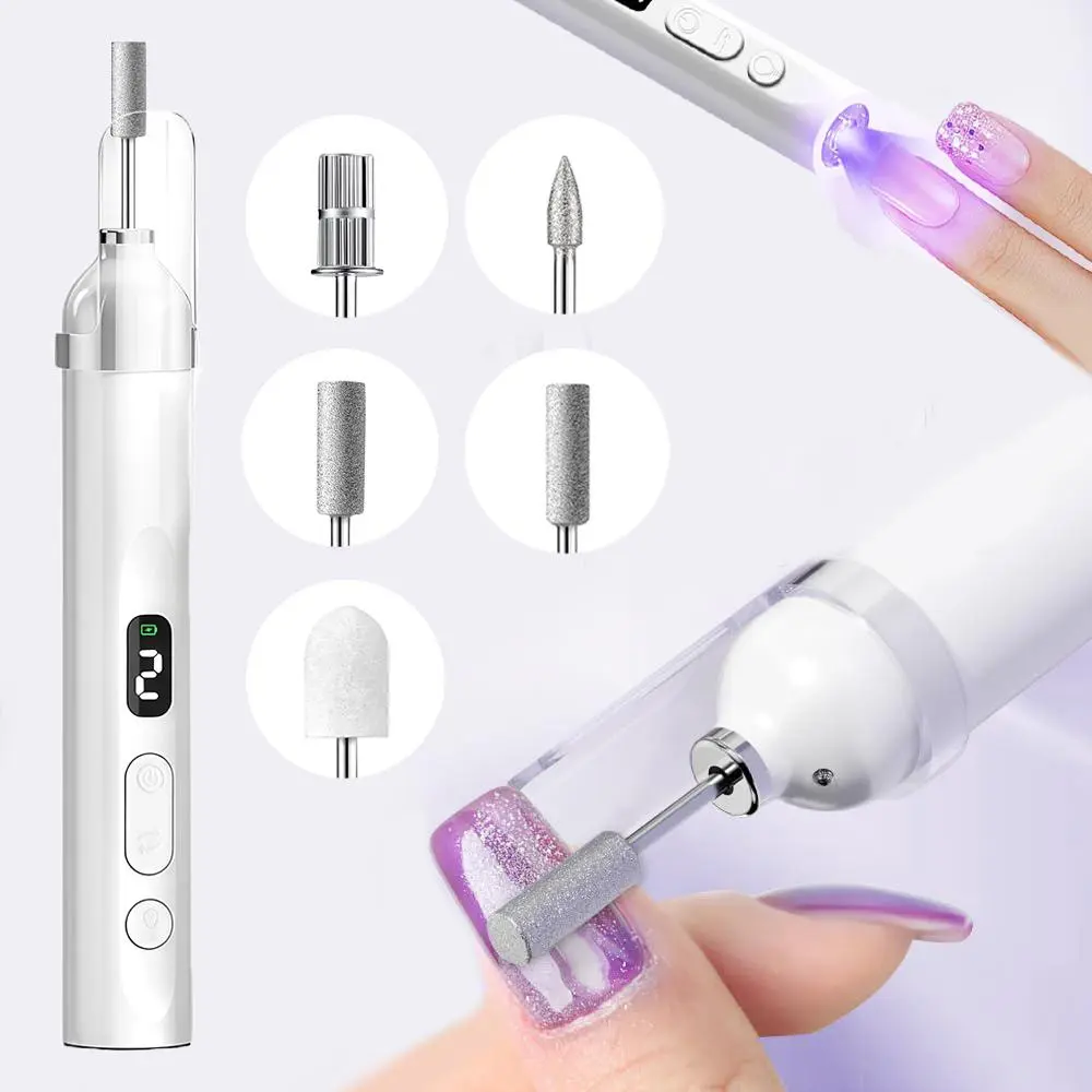 Rechargeable Electric Nail Drill Kit, Nail Drill Machine, 1 Set Portable Nail Polisher with Replacement Heads, Professional Manicure Nail Art Tool, Nail Supplies Equipment for Home & Salon Use, Nail Tools