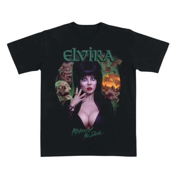 Classic Monster Night Hostess Graphic T-Shirt, Pumpkin Skull and Bat Theme, Unisex Tee for Gothic Fans, Halloween Party and October Gift  Mẫu 5