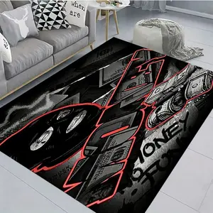 Trendy Money Print Rug, Non-Slip, Street Style Decor, Ideal for Entrance, Living Room, Polyester Fiber