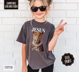 Leopard Jesus Comfort Colors Youth Tshirt