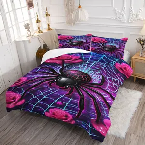 2/3pcs Neon Spider Print Comforter Set, Skin-Friendly And Breathable Bedding Set For Girls And Boys, Suitable For All Seasons, The Perfect Bedroom Decor Quilt For Retro Cyberpunk Style Enthusiasts, Quilt (Filled), Pillowcass(No Filling )