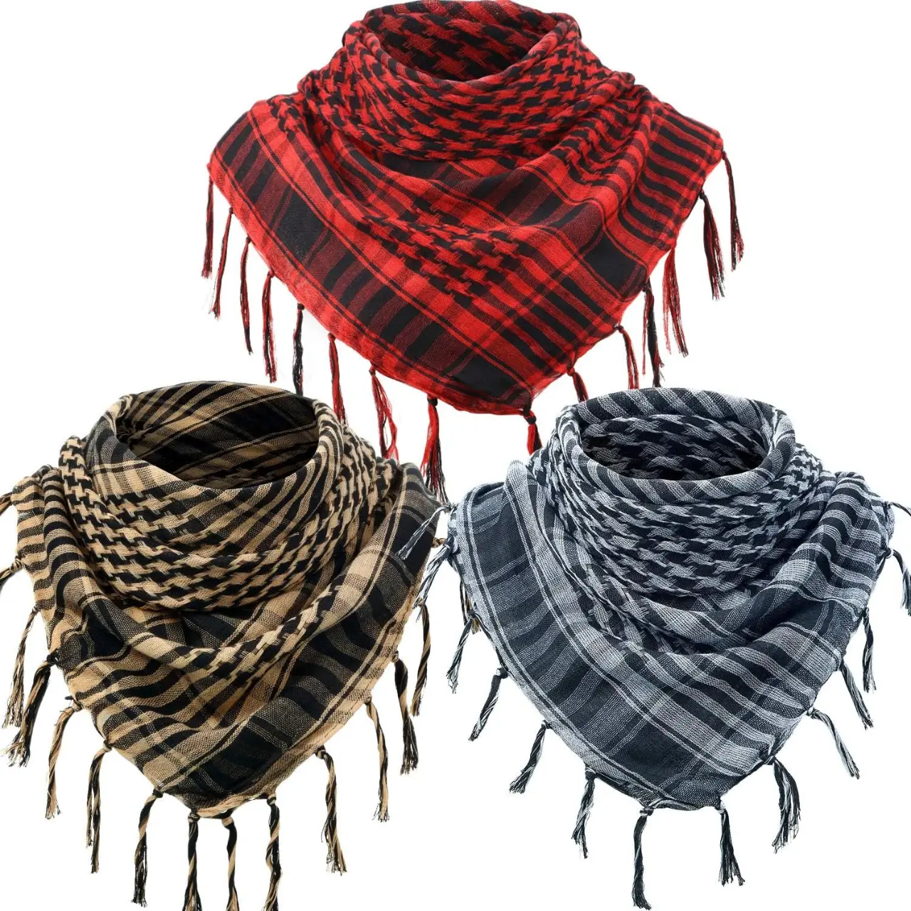 Shemagh Keffiyeh Head Neck Scarf Turban Unisex Arab Plaid Fringe Scarves with Tassel for Outdoor Limited Stocks - 3 Pieces Set Cotton Desert Scarf for Outdoor Adventures