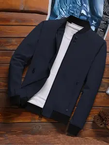 Men's Plus Size Solid Color Jacket, Lightweight Easy Storage Spring & Fall, Comfortable and Stylish Outerwear Coats
