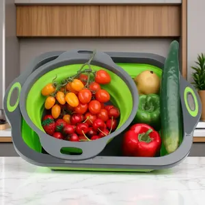 3PCS Multifunctional Cutting Board/Draining Basket, Vegetable Washing Basin, Portable Chopping Board, Fruit Basket. Suitable for outdoor leisure, camping, and picnics. It is a gift choice for Halloween, Christmas, Thanksgiving, and Ramadan.