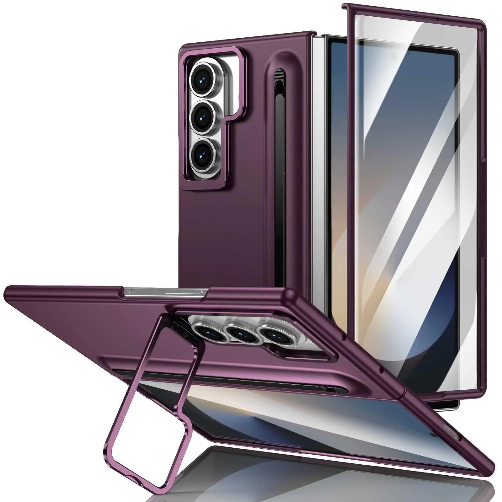 Compatible With Z Fold 8 Ultra Folding Phone Case Camera Lens Stand with Pen Compatible With Z Fold 7 Full Coverage Case & Film 2-in-1 Set HNAI96