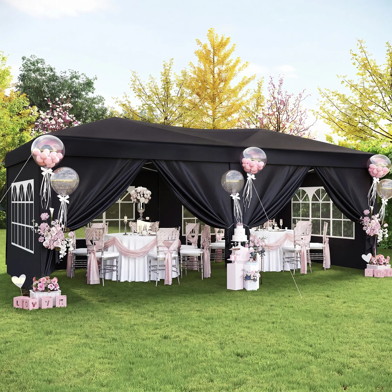 Aoxun 10x20 Pop-Up Canopy Tent with 6 Removable Sidewalls One-Touch Quick Setup Waterproof Outdoor Canopy with 3 Adjustable Height Portable Tents for Parties