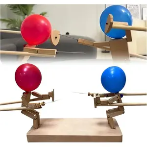 Handmade Wooden Fencing Puppets - New Pop the Balloon Game, Boom of Balloons Game, Punching Whack a Pack Balloon Man Battle Bots Arena Adult Party Games for Groups (with 100pcs balloons)|