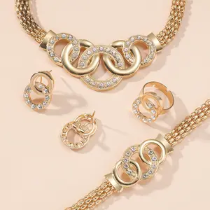 Exquisite five-piece fashion jewelry women's suit, gorgeous rhinestone cross ring necklace, stud earrings, bracelet, ring set. Stackable Gold Stainless Steel Bracelets Set  malcolm  todd golden  wristband Present Vintage Bohemian Beaded jewelry set