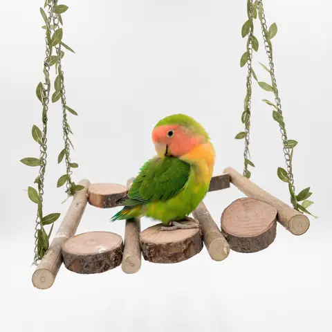 Natural Wooden Bird Swing Perch, Leaf Vine-Decorated Home Accessory for Conures, Small Parrot Cage Climb & Play Exercise Toy