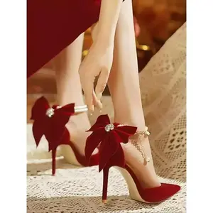 Women's Elegant Bowknot Design Stiletto Heels, Fashionable Faux Pearls Strap High Heels for Party, Banquet, Daily Clothing Decor for Women & Girls（gift）