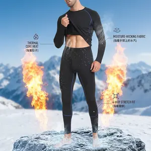 Men's Thermal Underwear Set - Fleece Lined Long Johns Base Layer for Workout Skiing Running Hiking Cold Weather Navy Blue Comfortable Warm Winter Thermal Wear Moisture Wicking Breathable Stretch Fit Activewear