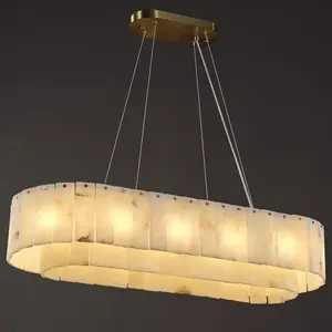 39.3" Rectangle Alabaster Kitchen Island Chandeliers(Bulbs Included)