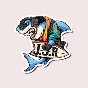 Tactical Shark Sticker, Funny Military Shark Vinyl Decal, Cool Ocean Warrior Sticker for Laptops, Helmets, Water Bottles