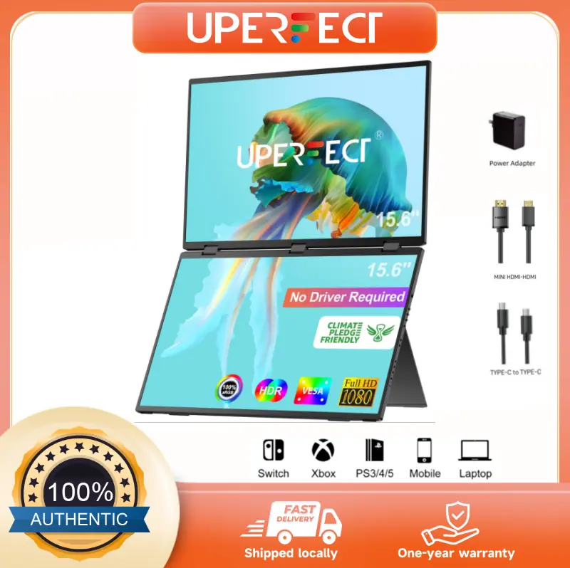 UPERFECT 15.6 inches Dual-Screen Monitor  Portable Monitor Dual-screen design  1080P 60Hz  300 nits brightness  100% sRGB color gamut  Supports USB-C connection to mobile phones, computers, and game consoles  [Local Shipping]