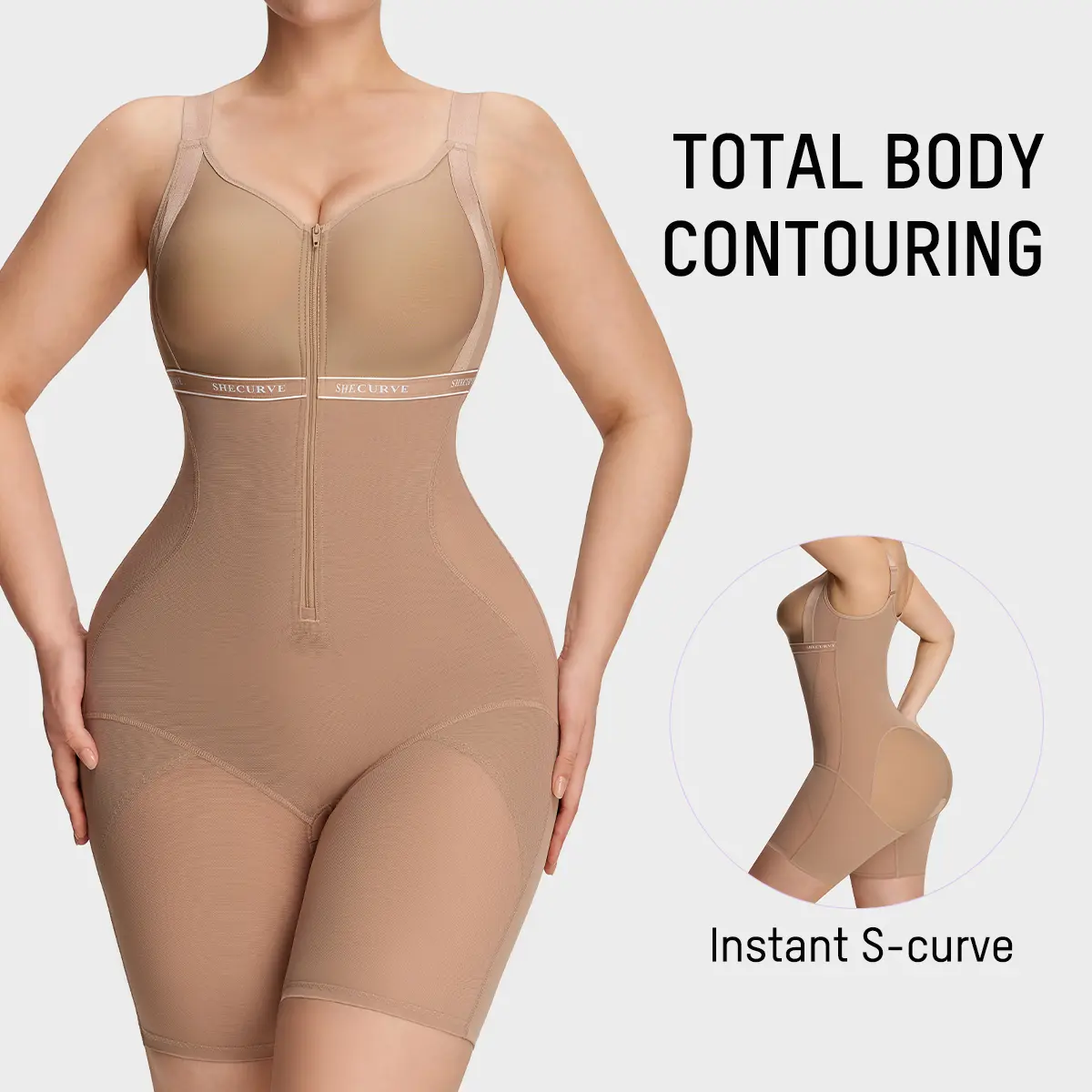 SHECURVE All in One Zipper Bodysuit Tummy Control Butt Lifter Breathable Slimming Sculpting Shapewear for Women Seamless Comfort Everyday Wear #SummerVibes