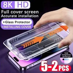 2-Pack 4K Ultra HD Glossy Tempered Glass Screen Protector for iPhone 16/17 Pro Max, 17 Air, 16e, 15/14 Plus, 13/12 Mini, 11 & XR, One-Click Film Applicator, Full-Coverage Edge Protection, Anti-Fingerprint, Shatter-Proof with Installation Tool Included