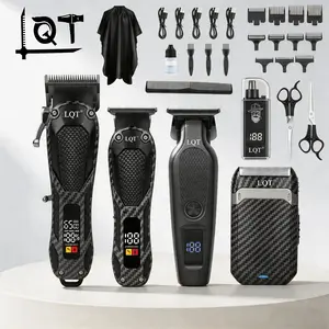 LQT Carbon Fiber 5-in-1 Men's Grooming Set, Professional Hair Clipper, T-Blade Trimmer, Foil Shaver & Nose Trimmer, LED Power Display, Cordless, All-In-One Kit, Home Salon Use, Ergonomic Design,Full Barber Accessories Set,  Ideal Gift for Men