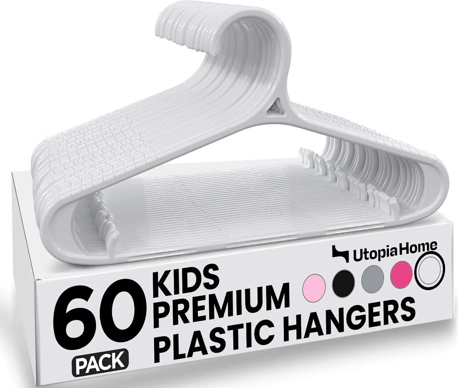 Home Kids Hangers 60 Pack – 11 Inch Non-Slip Baby Hangers White| Non-slip shoulder grooves| Strap| Pants bar| for children's & infant clothes