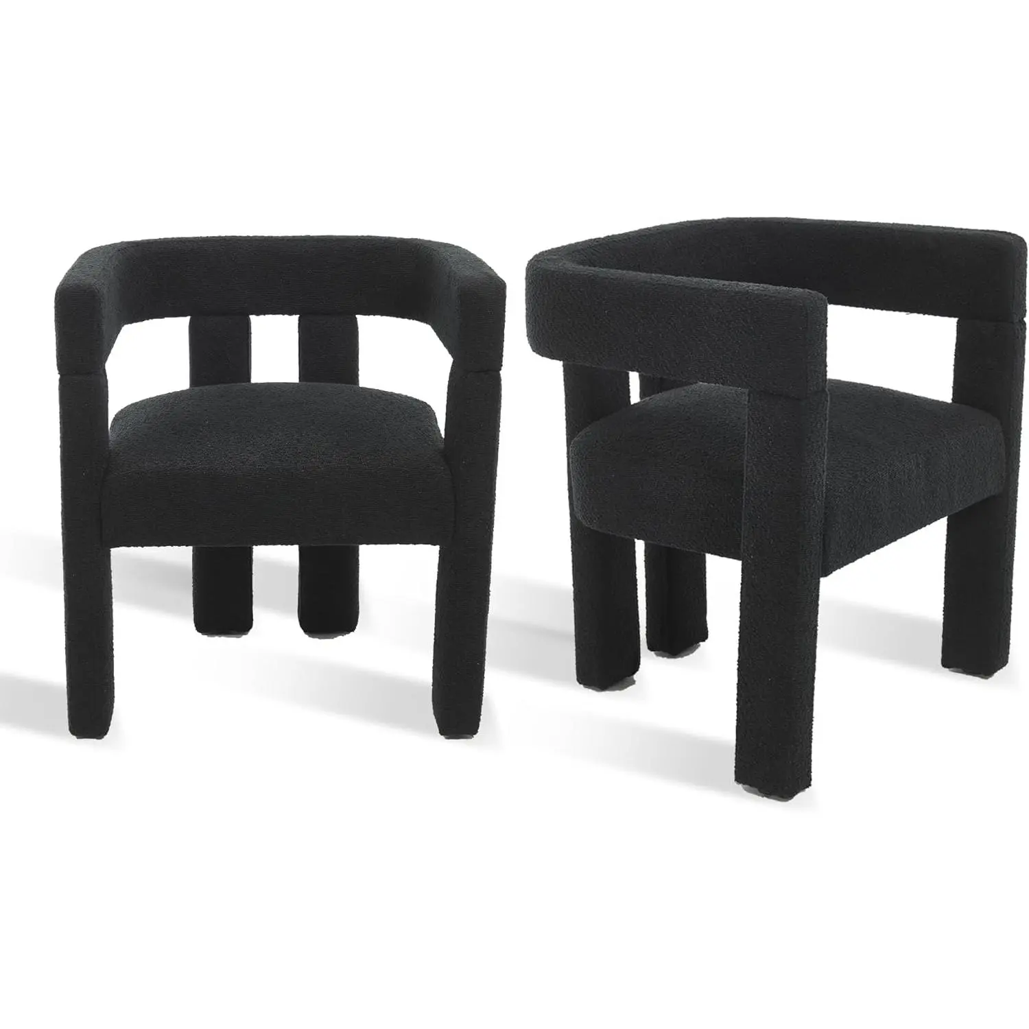 SZLIZCCC Modern Dining Chair Set of 2 / Living Room Chairs, Teddy/Velvet Armchair, Upholstered Barrel Chair for Living Room Kitchen Office (Black, Set of 2)