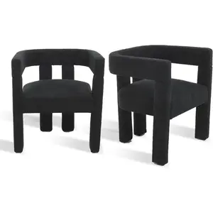 SZLIZCCC Modern Dining Chair Set of 2 / Living Room Chairs, Fabric Armchair, Upholstered Barrel Chair for Living Room Kitchen Office (Black, Set of 2)