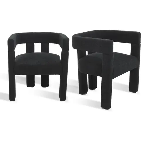 SZLIZCCC Contemporary Upholstered Barrel Dining Chairs Set of 2 - Teddy/Velvet Fabric, Barrel Shape, Design, High Resiliency Foam Cushion, Living Room Decor for Apartment Kitchen Office (Black)