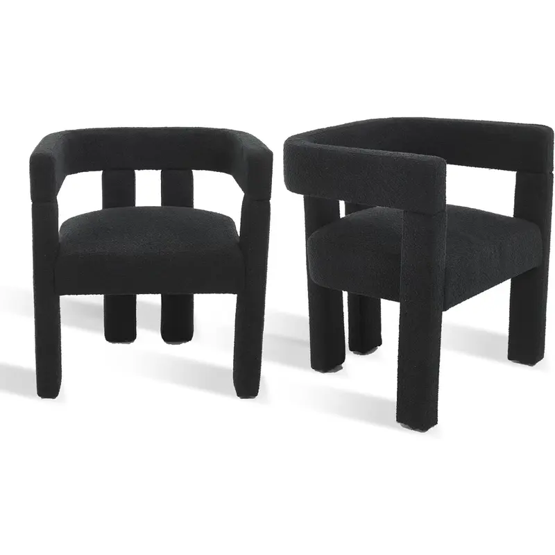 SZLIZCCC Contemporary Upholstered Barrel Dining Chairs Set of 2 - Teddy/Velvet Fabric, Barrel Shape, Design, High Resiliency Foam Cushion, Living Room Decor for Apartment Kitchen Office (Black)