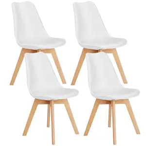 Dining Chairs Set of 4 Mid-Century Modern Dinning Chairs, Living Room Bedroom Outdoor Lounge Chair PU Leather Cushion and Wood Legs