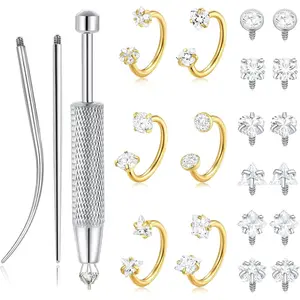 Horseshoe Nose Rings Studs Half Hoop Earrings 18G 20G Internally Threaded Nose Hoop for Women Men Double CZ Septum Daith Tragus Earring Helix Labret Lip     Plated 8mm