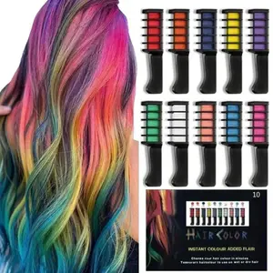 Reusable Colorful Hair Chalk Comb, Washable Hair Dye, Temporary Hair Color, Perfect Birthday Halloween Christmas Gift, 10 Colors Hair Styling Tool