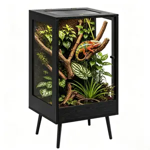 PROLEE 45 Gallon 18" x 18" x 32" Tall Reptile Terrarium with Leg Stand, Vertical Glass Chameleon Cage with Front Opening Doors, Ventilated Mesh Top, Rainforest Habitat for Arboreal Reptiles