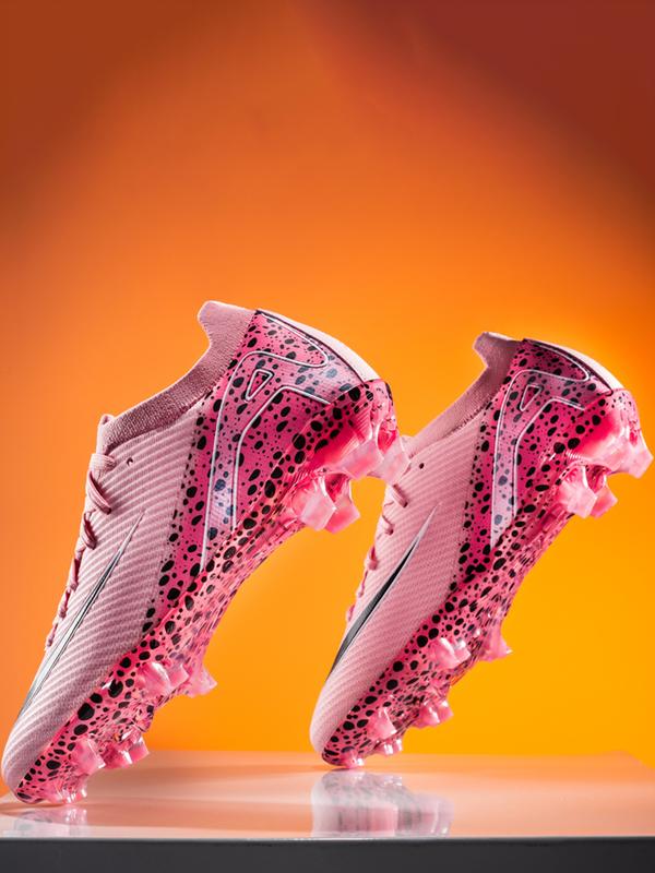 Parent-Child Leopard Print Soccer Shoes, Soccer Cleats, Breathable Knit Material, Professional Long Nails, Sporty Style, All Seasons