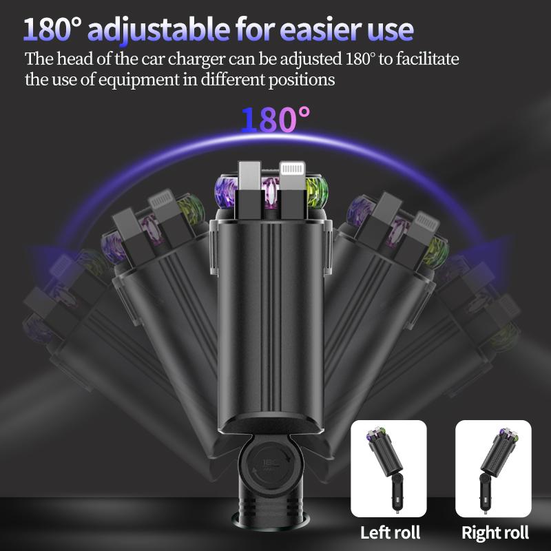 Starlight Retractable Car Charger with Aromatherapy, 5 in 1 Fast Charging 45W Car Phone Charger Adapter, USB C Car Accessories Compatible with iPhone 16/15/14/13/12/11 and Android detail 6