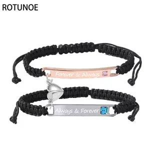 ROTUNOE Personalized Couple Magnetic Bracelets Set, I Love You More Most & Always Forever Matching Bracelets for Couples, Long Distance Relationship Gifts for Him Her, Valentine’s Day Anniversary Jewelry
